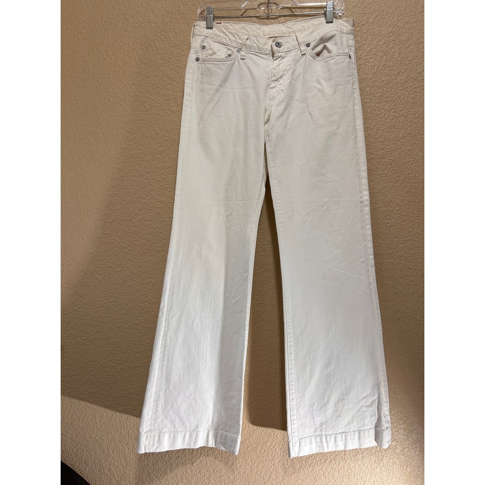 7 For All Mankind 29 Dojo White Denim Jeans Wide Leg Vintage Made in USA
